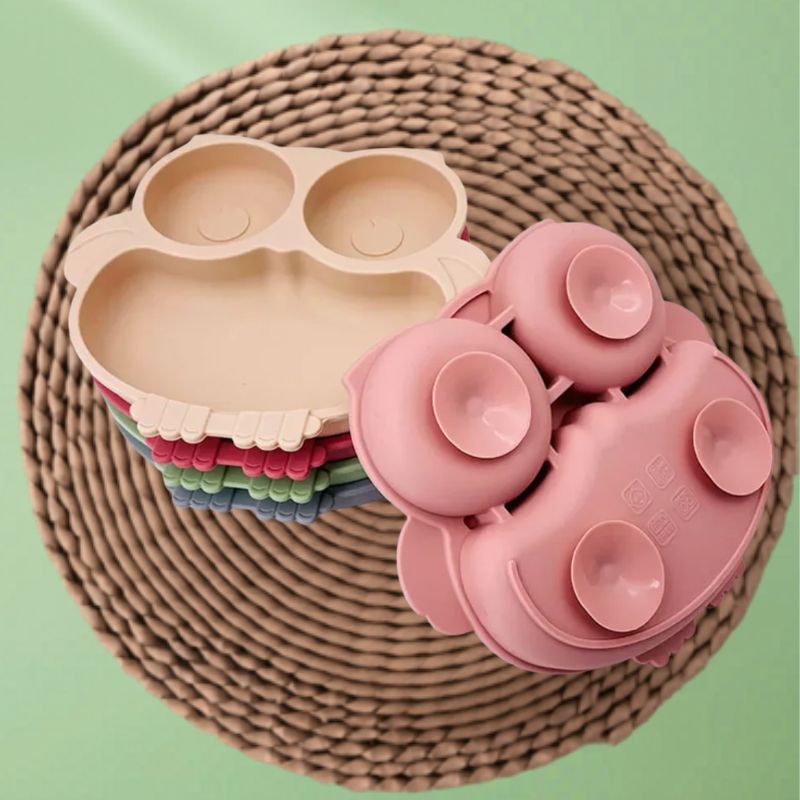 Assiette Bebe Ventouse Hibou ventouse rose