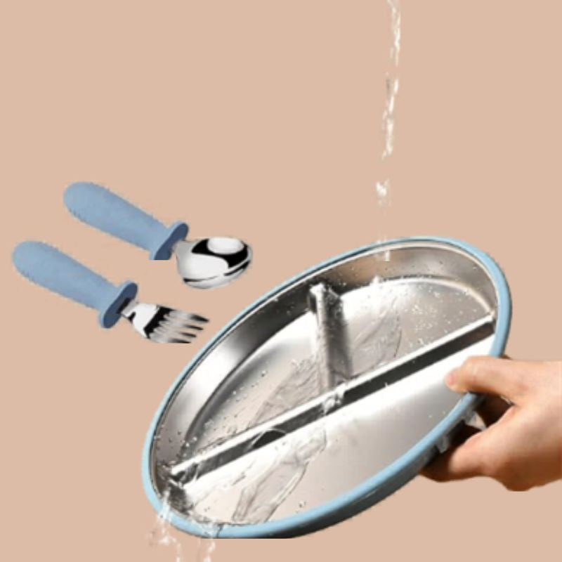Assiette bébé ventouse inox lavage