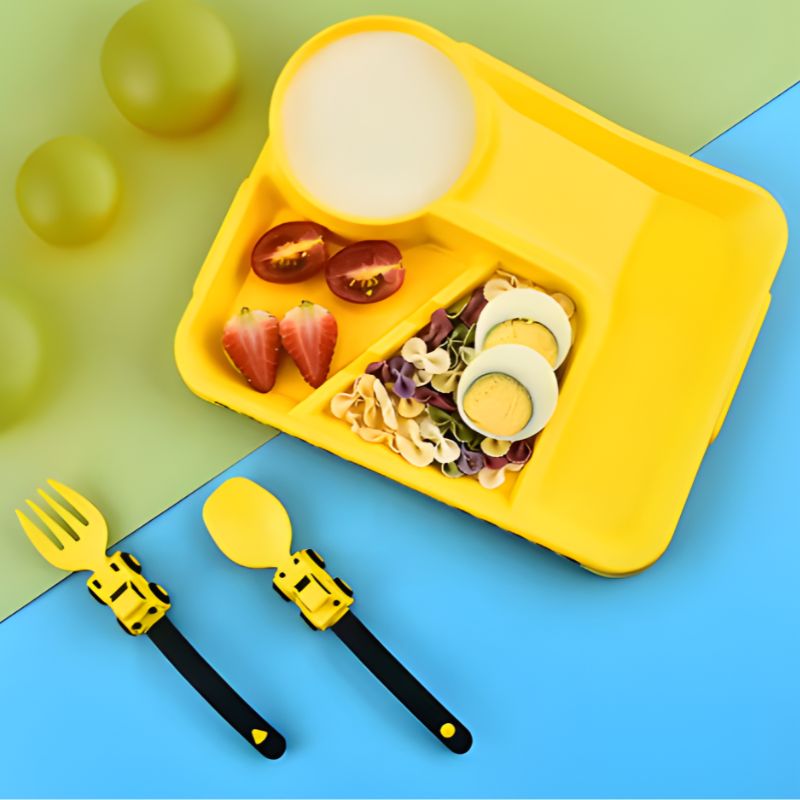 assiette bebe littlebuilder plateau jaune