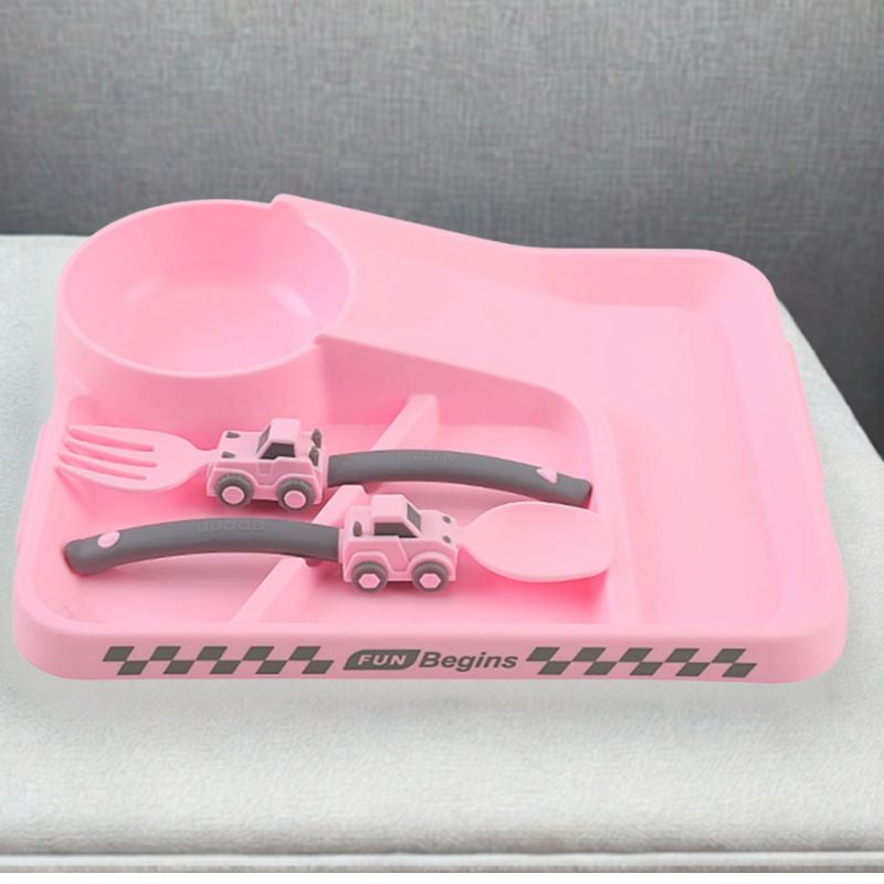 Assiette bebe littlebuilder variant rose