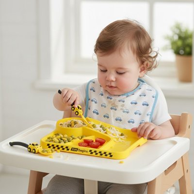Assiette bebe littlebuilder cheveux bouclés
