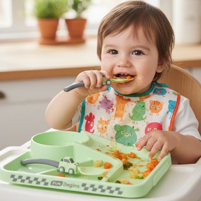 Assiette bebe littlebuilder vert garçon