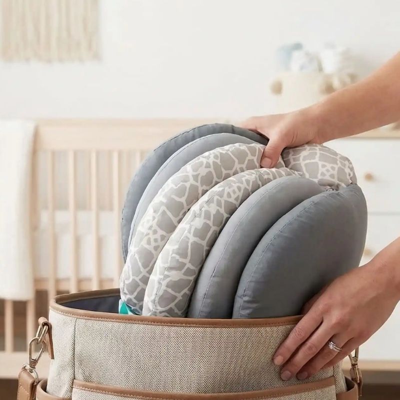 oreiller d'allaitement feuillora dans le sac à langer