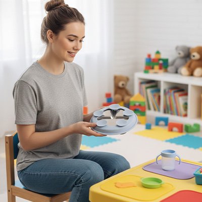 Assiette bébé ventouse avec maman assise