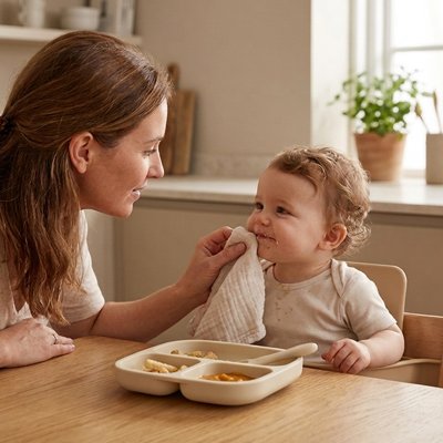 Assiette bébé ventouse avec maman