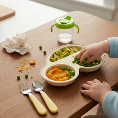 Assiette bébé ventouse beige avec bebe