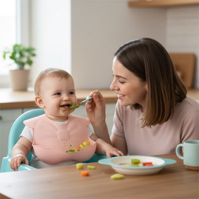 Bavoir silicone bebe-maman-donne-a-manger