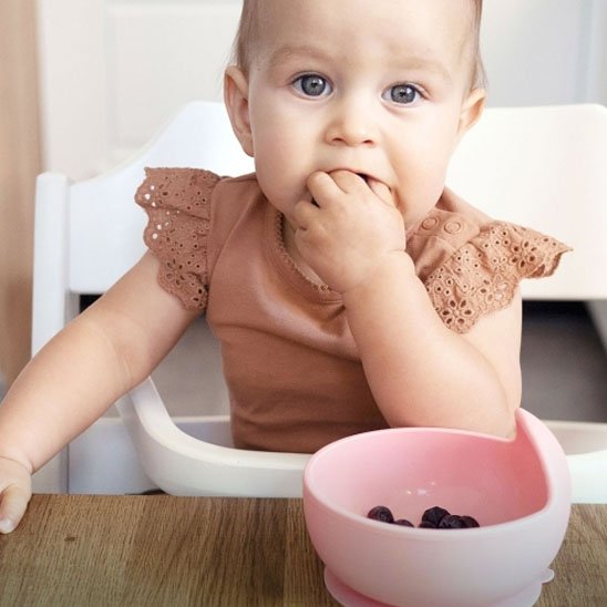 Bol bebe rose regardant l'objectif