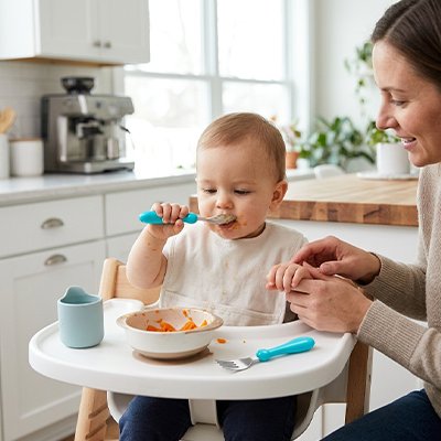 Couvert pour bebe​-liorababy-bleu-avec-maman
