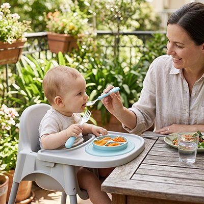 Couvert pour bebe​ liorababy bleu maman et bebe